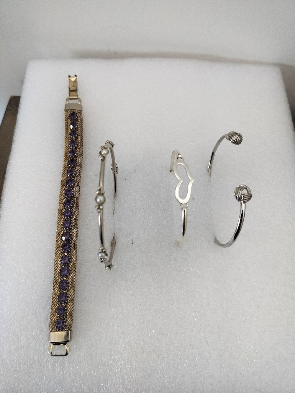 Lot For 4 Cuff Bracelet with Purple Crystal Accents - Picture 2 of 7